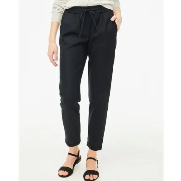 NWT J. Crew Linen Cotton Drawstring Pants Black Size 0 - Picture 1 of 9